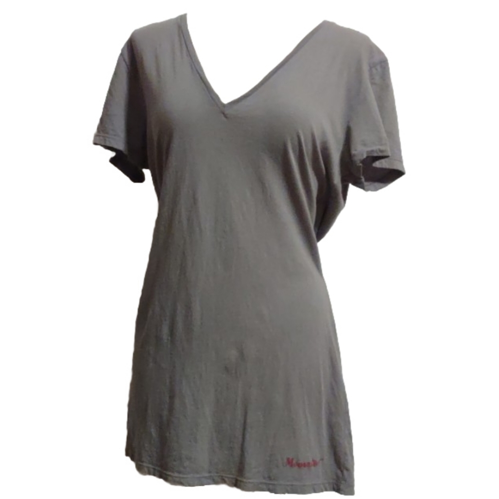 Moosejaw Mountaineering Short Sleeve T-Shirt V-Neck Gray Pink Size XL